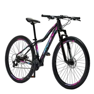 Bicicleta Aro 29 Krw Alumínio 21 Vel Freio A Disco Suspensão Dianteira S3 15.5 Preto-Rosa E Azul