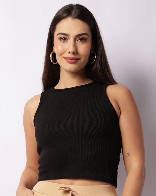 Regata Feminina Berry & Co. Cropped Canelada Preta GG