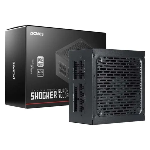 Fonte ATX 600W PCyes Shocker Full Modular 80 Plus PFC Ativo Black Vulcan (MP)