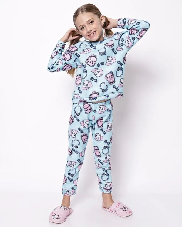 Pijama Longo Infantil Manga Longa Soft Estampado Azul 10