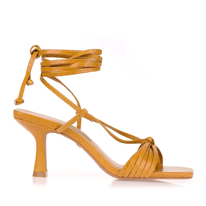 Sandália Salto Médio New Snake Mustard