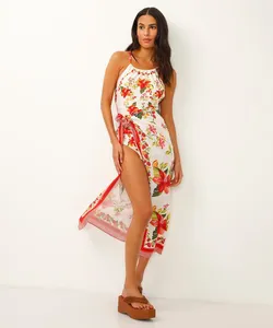 canga saída de praia floral off white UNICO