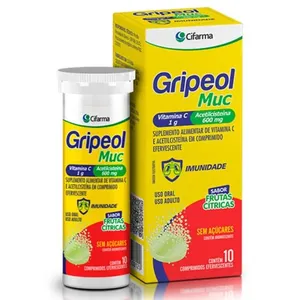 Gripeol Muc Vitamina C 1g + Acetilcisteína 600mg 10 Comprimidos Efervecentes Sabor Frutas Citricas Cifarma