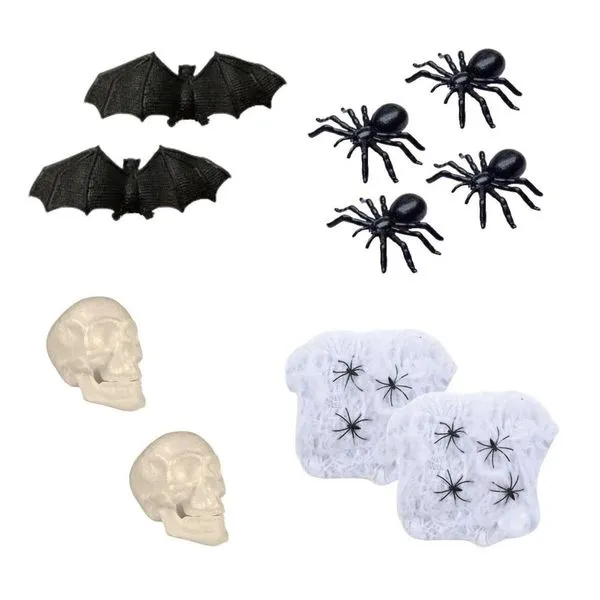 Kit Decoração Halloween Aranha, Caveira, Morcego E Teía