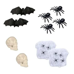 Kit Decoração Halloween Aranha, Caveira, Morcego E Teía