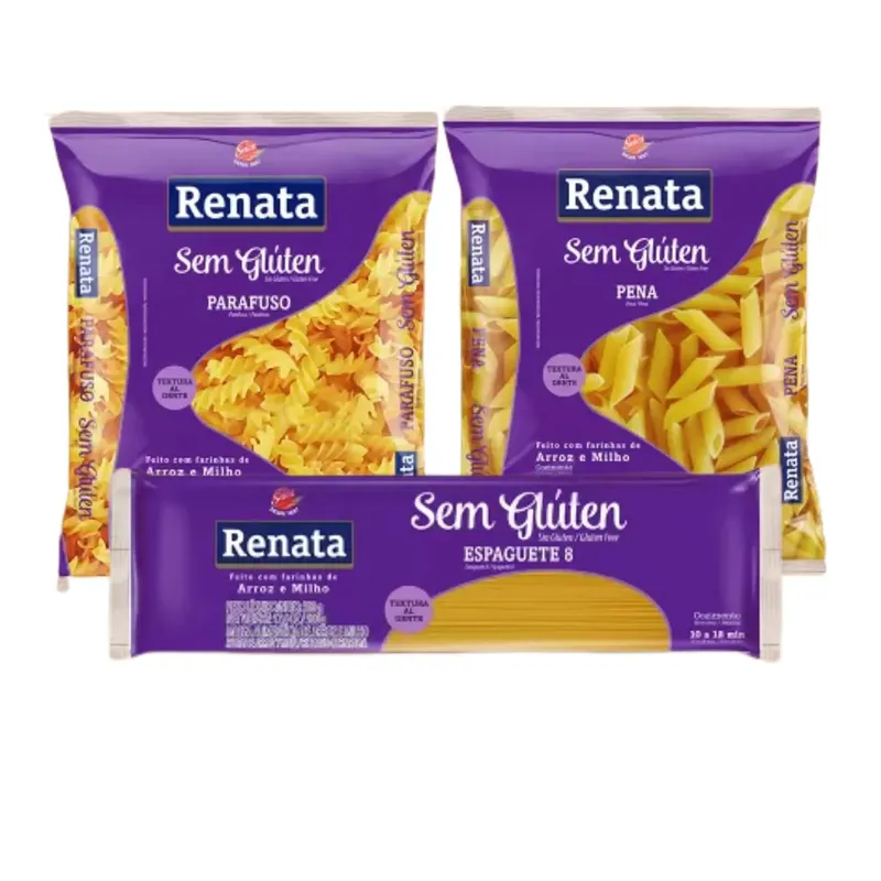 Kit Macarrão Sem Glúten Sortido Pena, Espaguete e Parafuso Renata - 3 Unidades 500g