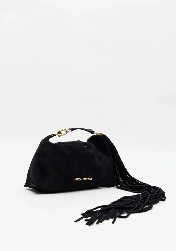 Bolsa Clutch Couro Com Franjas Preto U