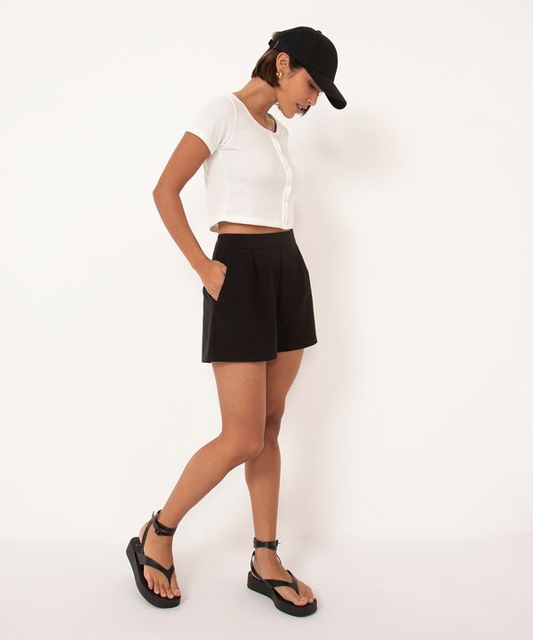 short alfaiataria cintura alta com pregas preto 40
