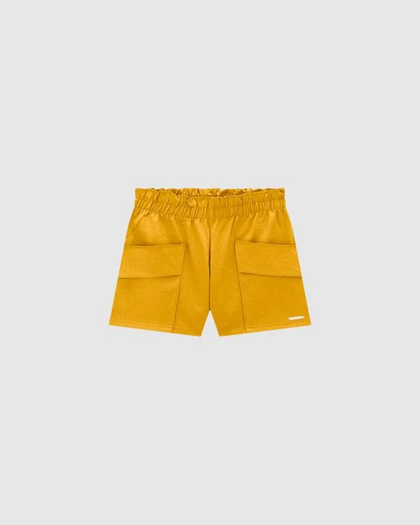Shorts Menina Clochard Bolso Funcional Em Algodão - Carinhoso Laranja - 12