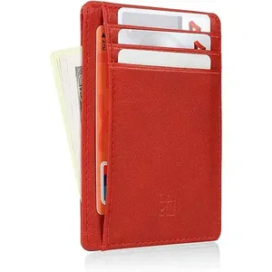 Porta-Cartão Gold House Fino Bloqueio RFID Couro Vermelho A-MBI