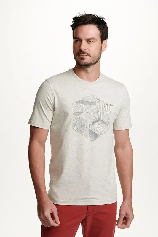 Camiseta Manga Curta Estampada - Bege - P