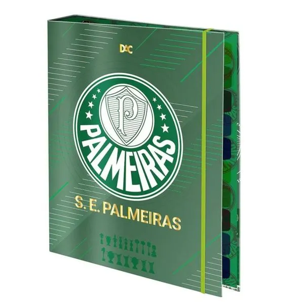 Caderno Argolado Fichário DAC Universitário A4 com 48 Folhas 10 Divisórias e Elástico Verde Caderno Argolado Fichário DAC A4 48 Folhas 10 Divisórias Verde