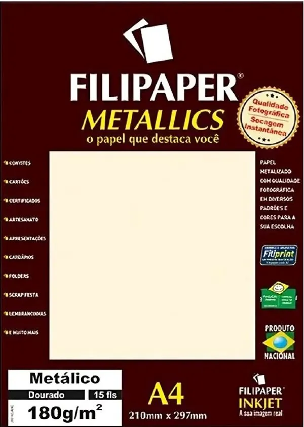Papel Filipaper Metallics Metálico Dourado A4 15 Folhas 180g