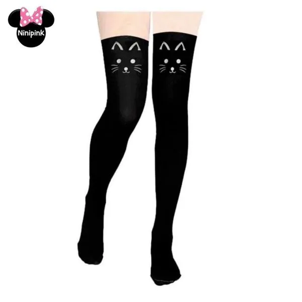 Meia 7-8 Gato Gatinha com Rabo em Nylon e Spandex Tamanho P ao m Par Estampa Geek Cosplay Pin Up Lolito OEM Meia 7-8 Gato Gatinha com Rabo Nylon Spandex P ao m Par Estampa Geek Cosplay Pin Up OEM