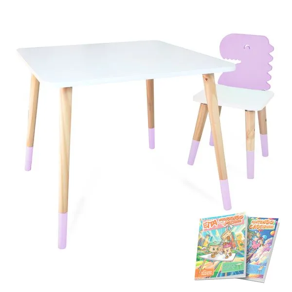 Kit Mesa e Cadeira Infantil Dinossauro Lilás