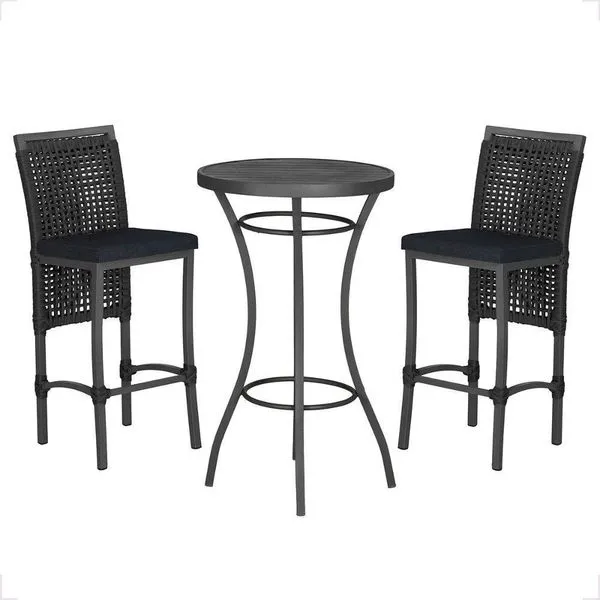 Mesa Bistro E 2 Banquetas Roma Preta Corda Náutica 12 Preta
