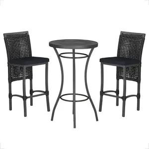 Mesa Bistro E 2 Banquetas Roma Preta Corda Náutica 12 Preta