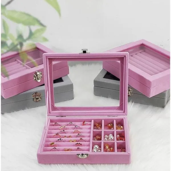 Porta Joias Acrílico Cx2020-1-W4 para Anéis Brincos e Colares com 3 Camadas Rosa OEM Porta Joias cx2020-1-W4 com 3 Camadas e Grande Capacidade de Armazenamento Rosa OEM