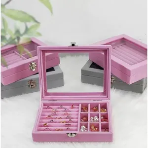 Porta Joias Acrílico Cx2020-1-W4 para Anéis Brincos e Colares com 3 Camadas Rosa OEM Porta Joias cx2020-1-W4 com 3 Camadas e Grande Capacidade de Armazenamento Rosa OEM