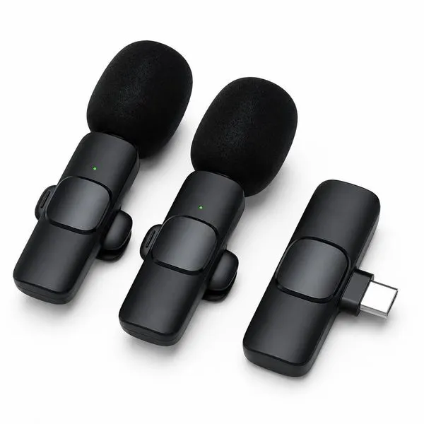 Kit Microfone de Lapela sem Fio Tipo C MDM Duplo para Celular com Captação de Voz Estável Kit Microfone de Lapela sem Fio Tipo C MDM Duplo para Gravação em Smartphone