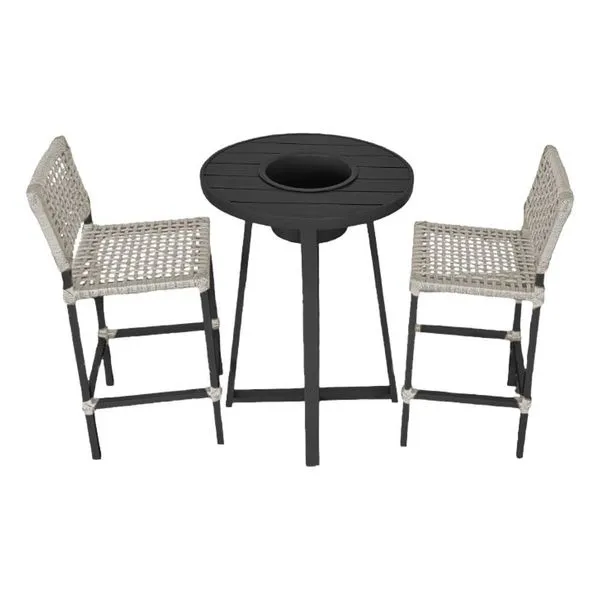 Kit 2 Banquetas Bistrô França Corda Náutica Areia Preto Bege Guimaraes Store Conjunto Bistrô Champanheira Tampo Ripado E 2 Banquetas França Corda Náutica Areia - Cor: Bege