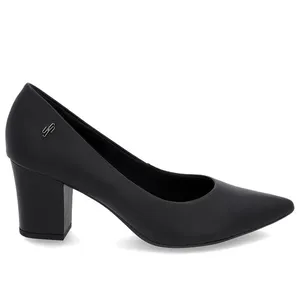 Scarpin Salto Bloco Couro Preto Bico Fino 39