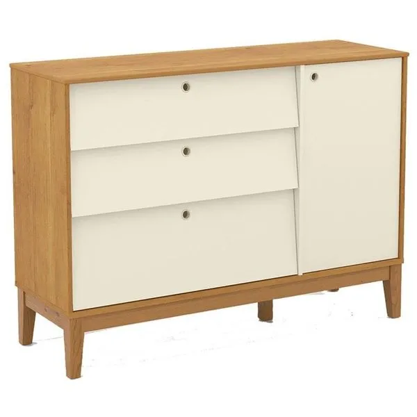 Cômoda Sapateira Unique em MDF com Puxador em Furo Off White para Quarto Infantil 97x132x43.7 Cômoda Sapateira Unique Freijó Off White Eco Wood - Matic