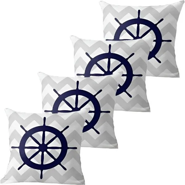 Kit 4 Capas De Almofadas Azul Timão Navegação Marítima