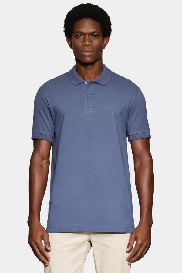 Polo Manga Curta Gola Jacquard Azul Jeans - XGG