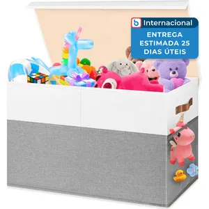 Baú Para Brinquedos Grande E Dobrável Mabahoo Cinza/Branco A-MBI