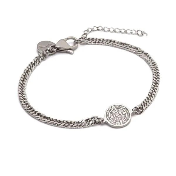 Pulseira Amuleto de Aço Prata Ajustável