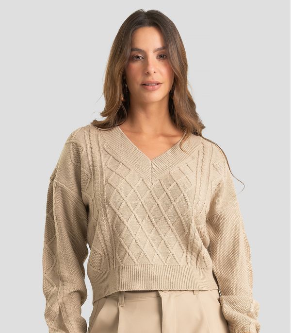 Sueter Feminino Decote Em V Infinita Cor Bege GG
