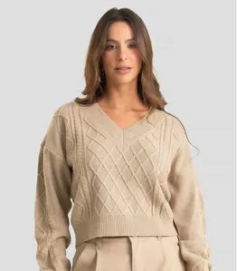 Sueter Feminino Decote Em V Infinita Cor Bege GG