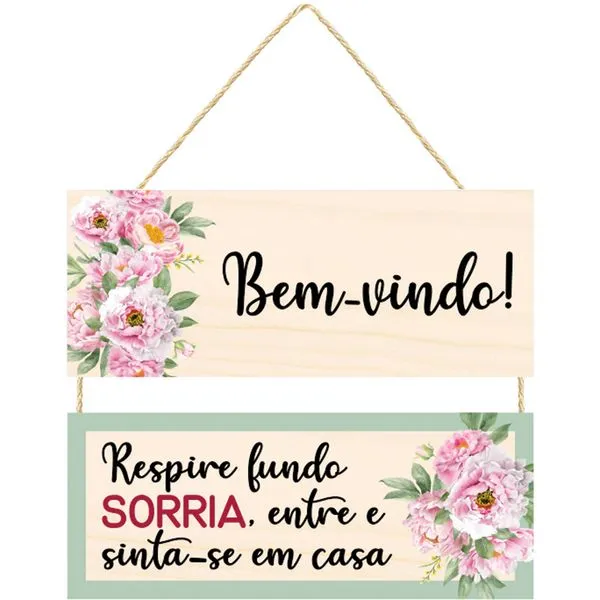 Kit Placas Decorativas Com Corda Bem Vindo Mdf 2 Peças JPL2044 - Nsw