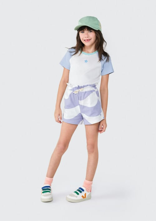 Shorts Básico Infantil Menina Clochard Estampado - Off white 006