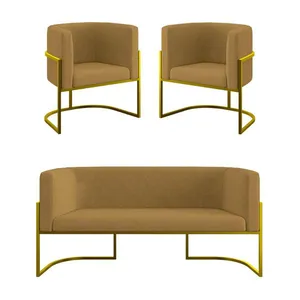Kit 2 Poltronas + Sofá 2 Lugares Base de Metal Gold Balaqui