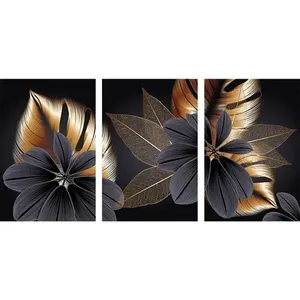 Pôster de Arte Abstrata Recrtain para Decoração Preto/Dourado A-BI
