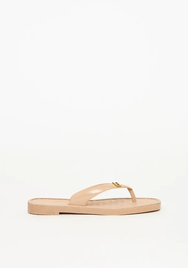 Chinelo De Tiras Com Enfeite E Frente Quadrada Bege 37