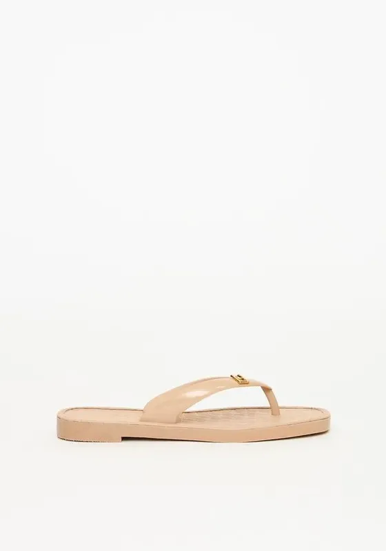 Chinelo De Tiras Com Enfeite E Frente Quadrada Bege 37