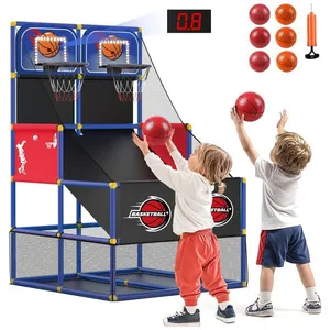 Jogo de Basquete Arcade Infantil para 2 Jogadores com 6 Bolas, Placar Eletrônico e Luz LED para Crianças de 3 a 8 Anos, M SANMERSEN, Azul