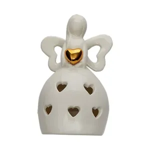 Estatueta Fada Coração LED com 2 Baterias LR44 Inclusas Cerâmica 4,5x6x9,5cm LM3665 - honeyhome