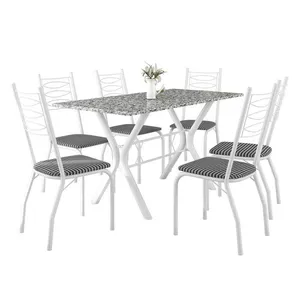 Conjunto de Mesa Retangular Miami Fabone com 6 Cadeiras Estofadas Branco