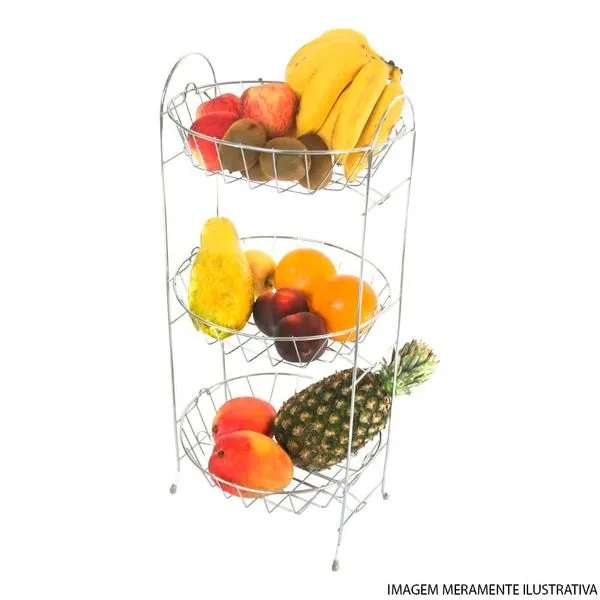 Fruteira de Chão Tripla Madefer Inox Cromado 68x30cm (MP)