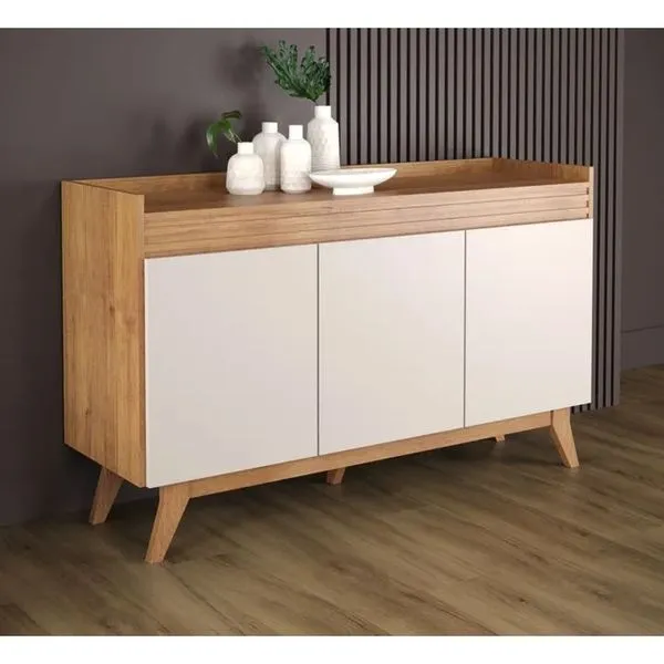 Balcão Buffet 133 cm 3 Portas Viero Ibiza | Mel/Off White