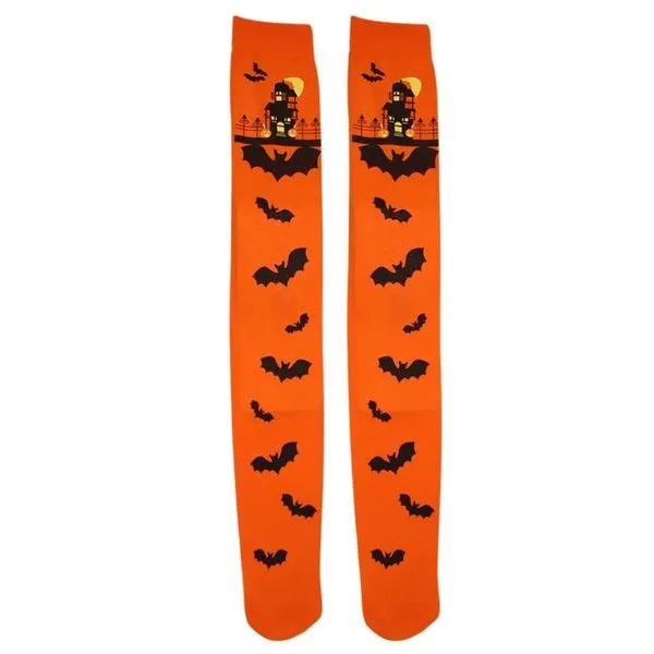 Meia Longa Partiu Festas Laranja Com Estampada De Halloween 67cm Nylon PAF370 (MP)