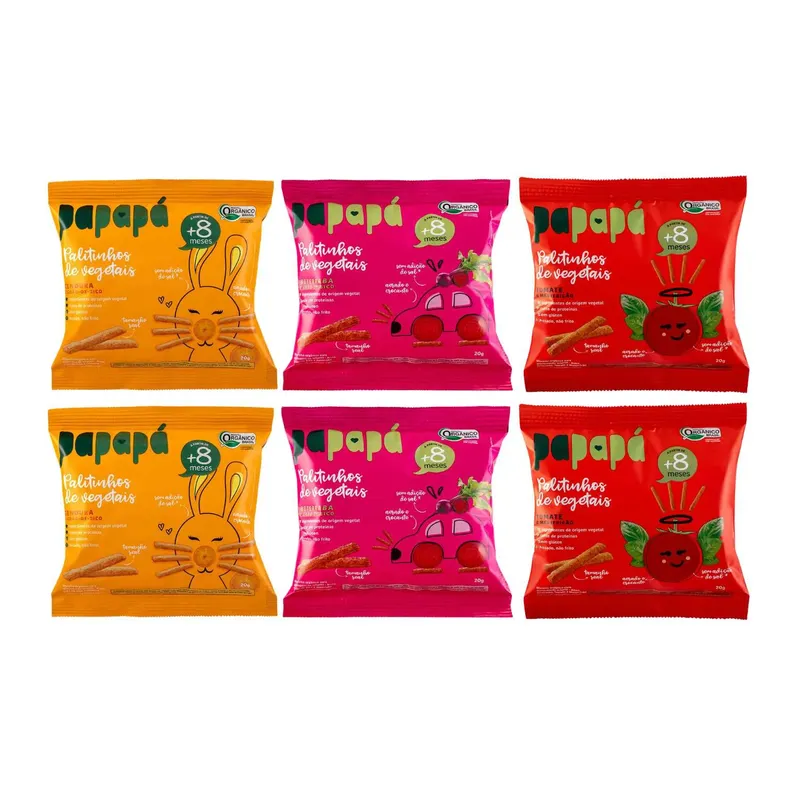 Kit Palitinhos Vegetais Sabores Sortidos Papapá - 6 Unidades 20g