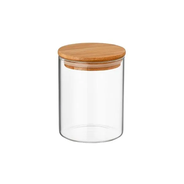 Pote de Vidro Redondo Com Tampa de Bambu 10x10x10cm 650ml 6065 - Be10