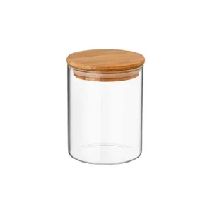 Pote de Vidro Redondo Com Tampa de Bambu 10x10x10cm 650ml 6065 - Be10