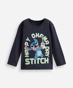 camiseta infantil manga longa algodão stitch azul 3