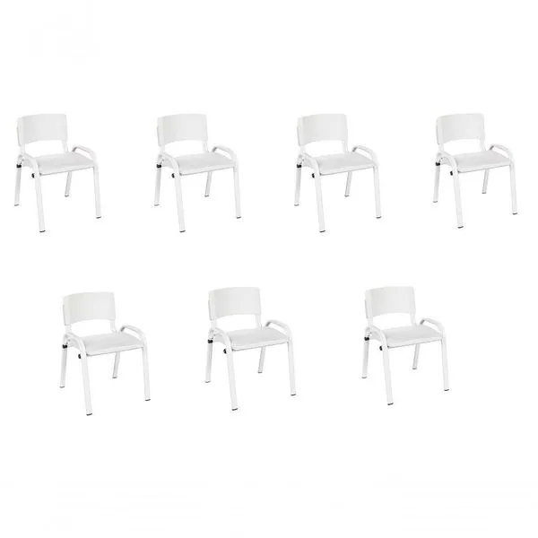 Kit 7 Cadeiras Infantil Iso, Escola, Base Branco- Branco